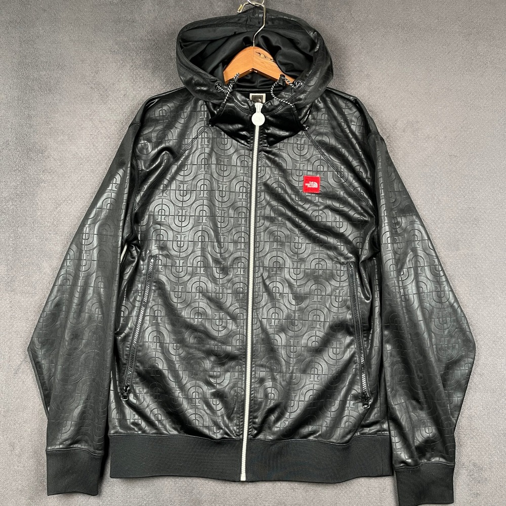 The North Face Full Zip Hoodie Mens Large Black Monogram Embossed Logo Jacket